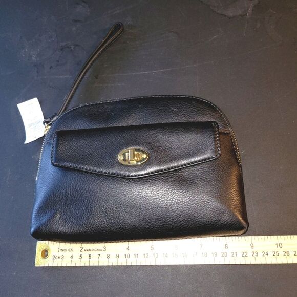 New Talbots Black Pebbled Leather Wristlet Purse - Picture 5 of 10